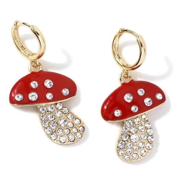 Darling Gold & Red Crystal Mushroom Earrings - Picture 3 of 3